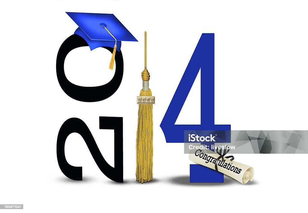 class of 2014 with blue cap Blue cap and gold tassel with diploma for 2014. 2014 Stock Photo