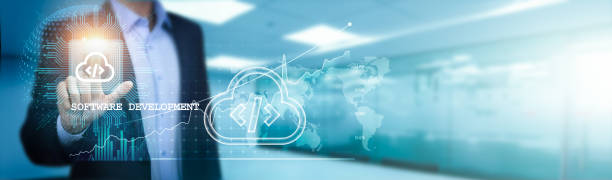 istock Innovation, and connectivity, a Businessman touches a circuit board, navigating the intricate web of a global network, orchestrating the development and deployment of cutting-edge software solutions. 1858731373