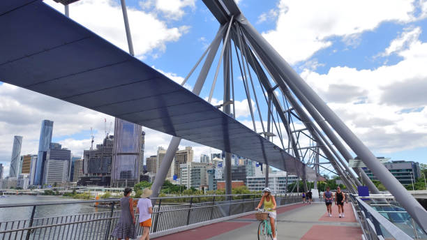 Brisbane, Queensland, Australia, - 6 January 2023 - The Goodwill Bridge is a pedestrian and cyclist bridge which spans the Brisbane River connects the South Bank Parklands to Gardens Point.