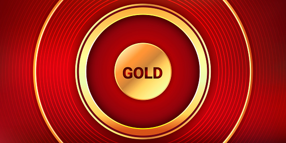 Luxury golden yellow circle frame on red background. Modern and elegant style vector background design