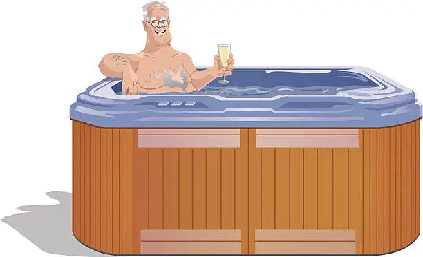 Vector illustration of man relaxing in hot tub