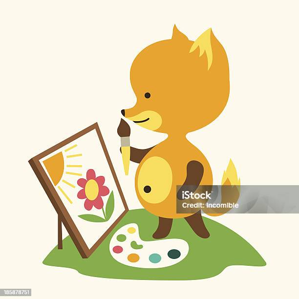 Little Cute Baby Fox Draws Picture Stock Illustration - Download Image Now - Animal, Art, Art And Craft