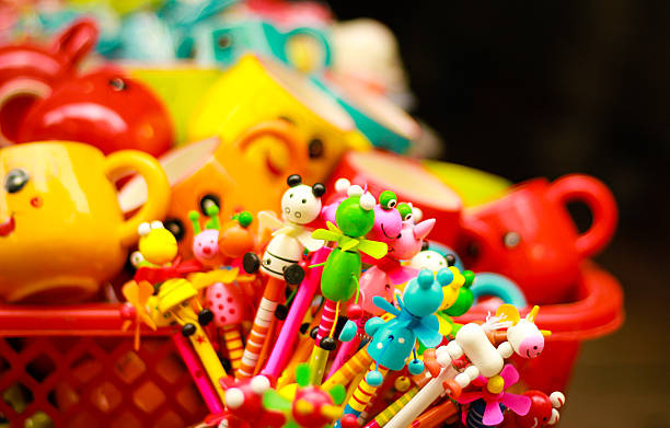 Traditional toys Toys in Bat Trang village Viet Nam. It has small animal in one head of pencil. bat trang stock pictures, royalty-free photos & images