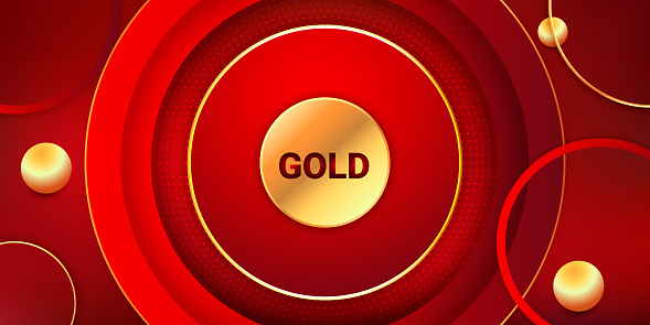 Luxury golden yellow circle frame on red background. Modern and elegant style vector background design