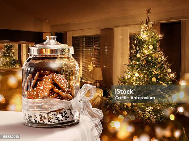 Gingerbread Cookies Jar Christmas Tree Room Stock Photo - Download Image Now - Apartment, Baked, Celebration