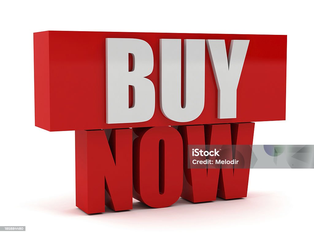 Buy now Big buy now text isolated on white. Red and white colors Buying Stock Photo