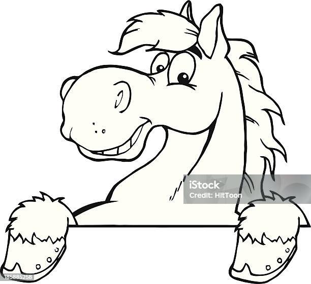 Black And White Horse Mascot Cartoon Head Stock Illustration - Download Image Now - Animal, Black And White, Border - Frame