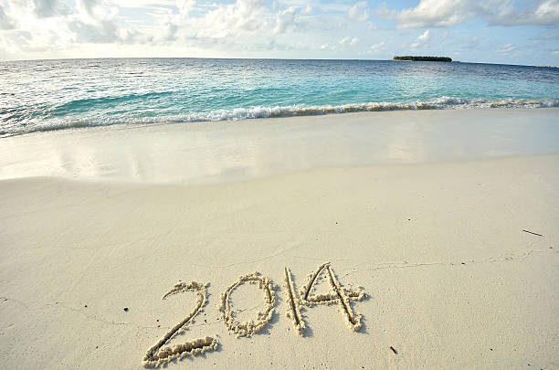 istock New Year 2014 written on sandy beach 185885824