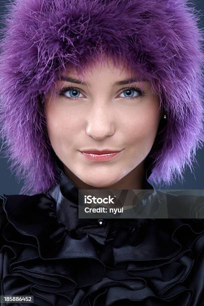 Happy Beauty In Purple Wig Stock Photo - Download Image Now - 20-24 Years, 20-29 Years, Adult