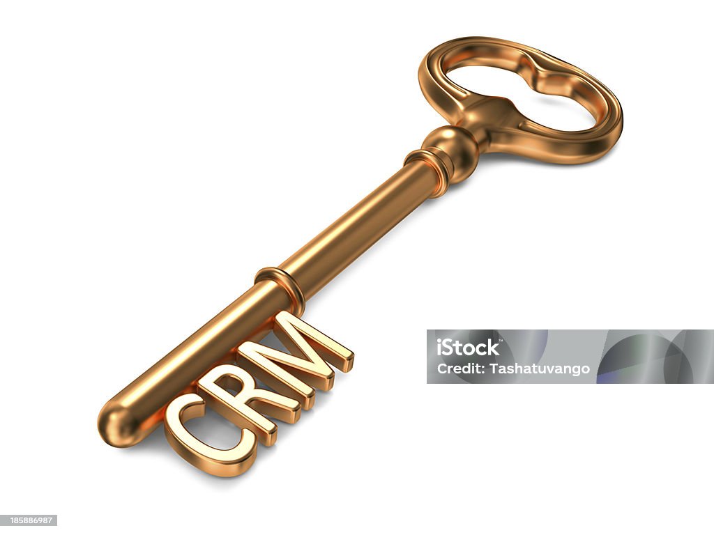 CRM - Golden Key. CRM - Golden Key on White Background. 3D Render. Business Concept. Business Stock Photo