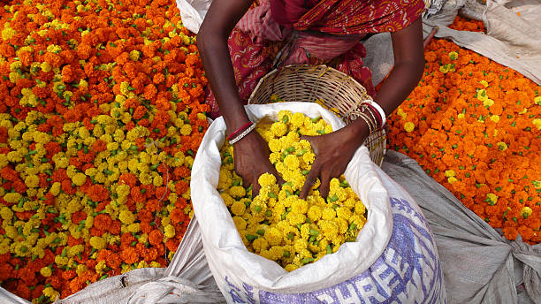 Flower market. Kolkata. India stock photo