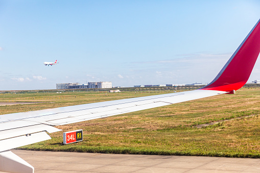 China, Shanghai, Pudong Airport, aircraft wings