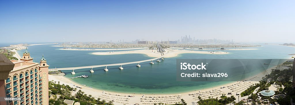 Panoramic view on Jumeirah Palm man-made island, Dubai, UAE Atlantis The Palm Stock Photo