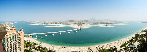 Panoramic view on Jumeirah Palm man-made island, Dubai, UAE