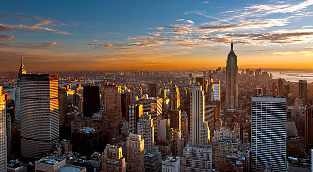 istock Aerial view of Manhattan at sunset 185889249