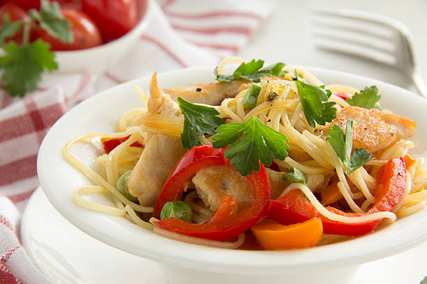 istock Pasta with chicken and vegetables. 185889750
