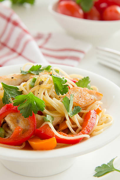istock Pasta with chicken and vegetables. 185889783
