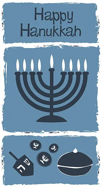 Vector illustration of Happy Hanukkah and Menorah, Dreidel, Gelt