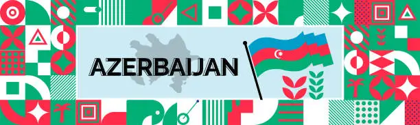 Vector illustration of AZERBAIJAN Map and raised fists. National day or Independence day design for AZERBAIJAN celebration. Modern retro design with abstract icons. Vector illustration.