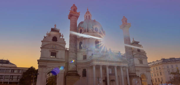 St. Charles's Church (Karlskirche) in Vienna, Austria at Sunlight scene