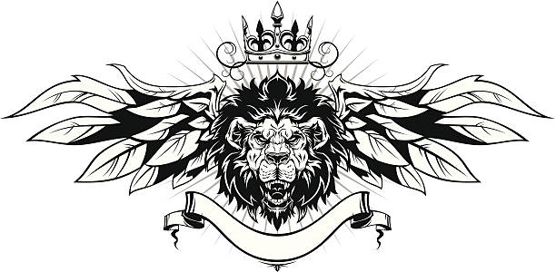 lions голову с крыльями - lion mane strength male animal stock illustrations