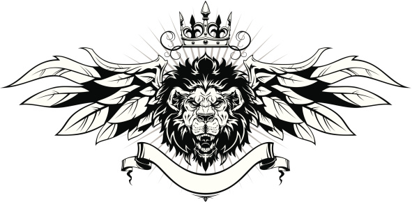 Angry lion emblem with crown, wings and banner (all on separate layer). High resolution PNG file is also added.
