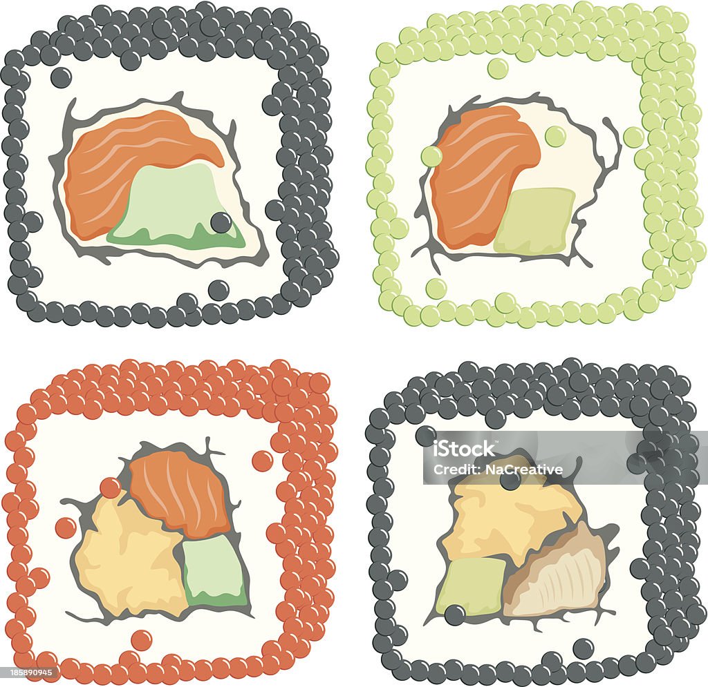 roll sushi set - Lizenzfrei Avocado Vektorgrafik