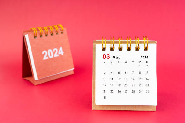 istock 2024 March Mini Calendar On Red Background. 1858916902