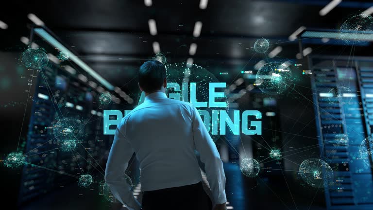 Agile branding. IT Administrator Activating Modern Data Center Server with Hologram.