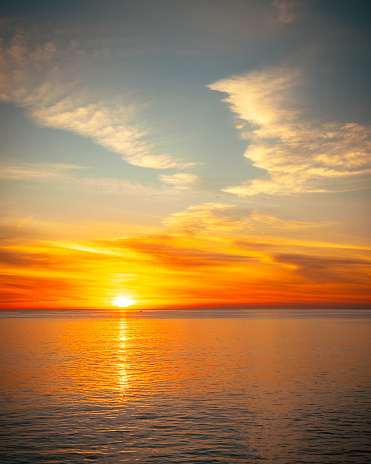 View of the setting sun over the horizon in Southern California