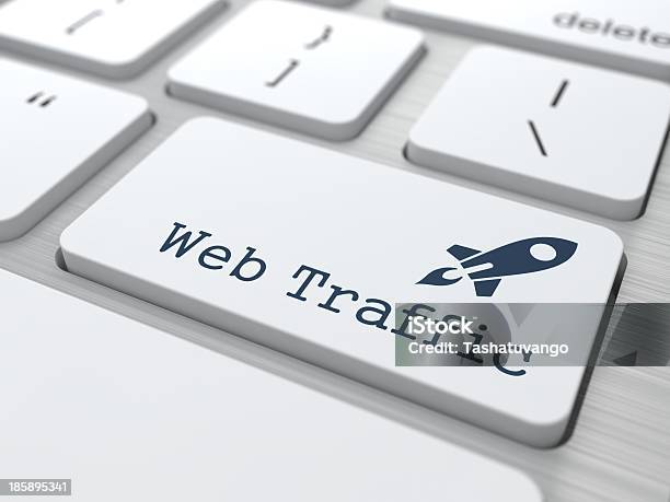 Web Traffic Keyboard Button With Rocket Stock Photo - Download Image Now - Traffic, Web Page, Internet