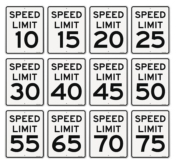 ilustrações de stock, clip art, desenhos animados e ícones de conjunto de sinal de limite de velocidade - number 10 number sign speed limit sign