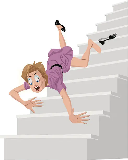 Vector illustration of woman falls from stairs