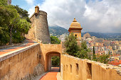 Medieval fortification and view of Monte Carlo.