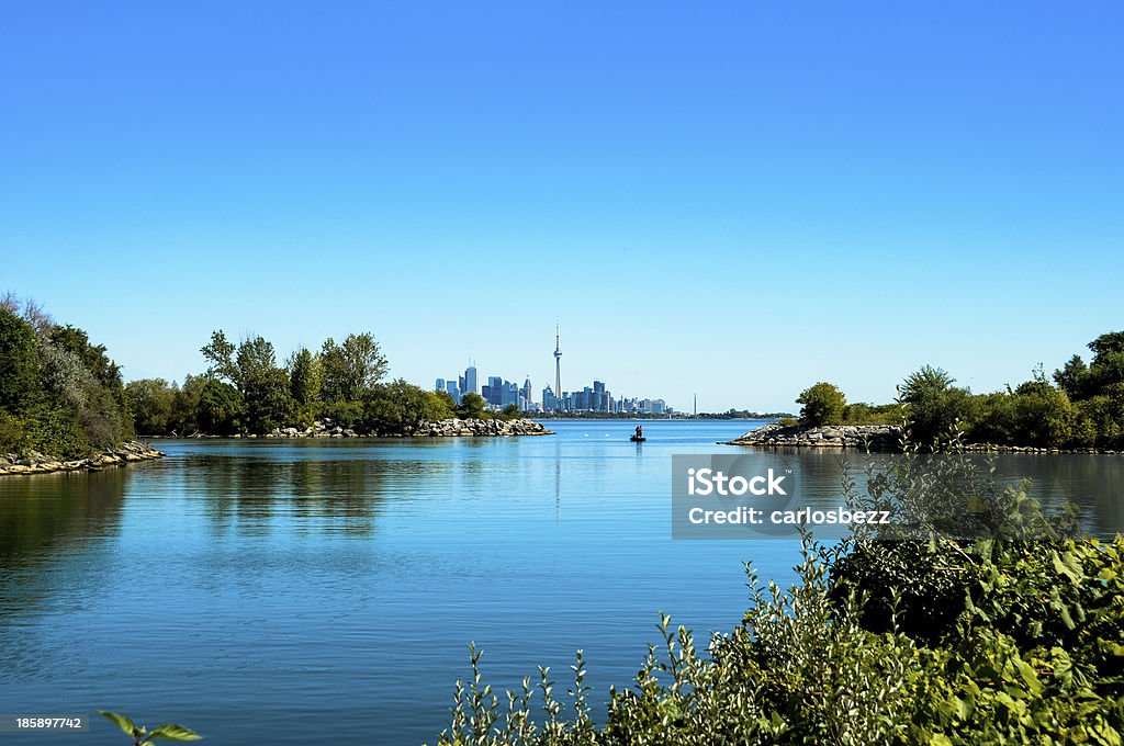 fishing on lake fishing on lake ontario and view of toronto Toronto Stock Photo