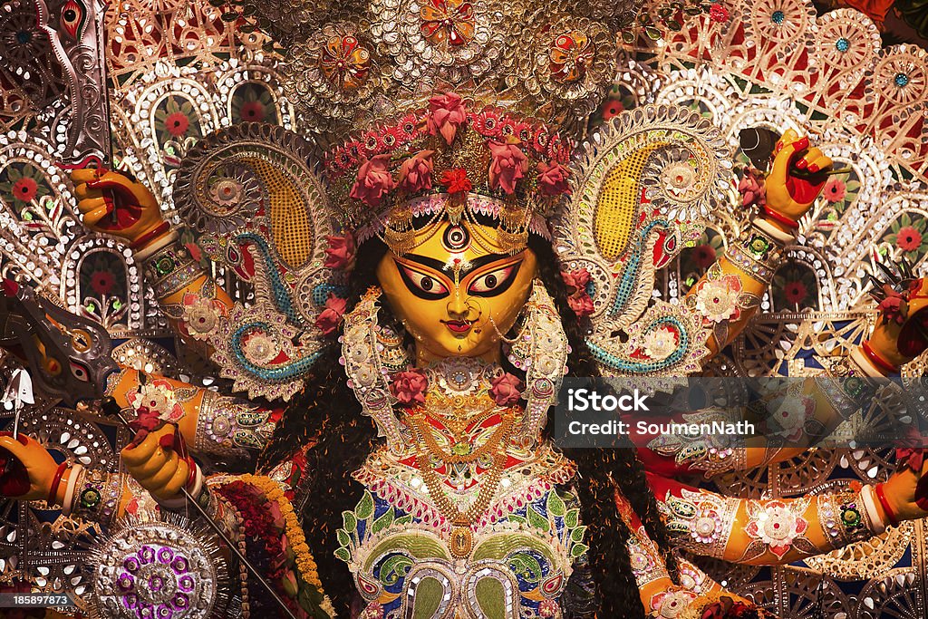 Indian Deity : Goddess during Durga Puja Celebrations. An Indian Deity : Goddess Durga. Durga worship is a yearly event and these deities are created every year and immersed in a river every year after the completion of the 5-day event. Durga Stock Photo