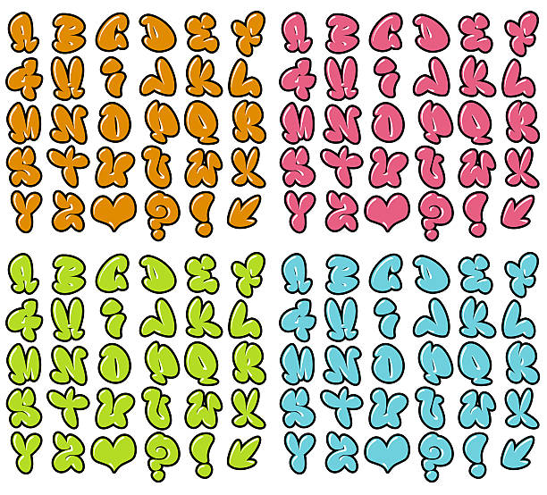 funny bubble font graffiti alphabet in different colors