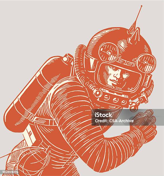 Astronaut Im Raumanzug Stock Vektor Art und mehr Bilder von Retrostil - Retrostil, Altertümlich, Astronaut