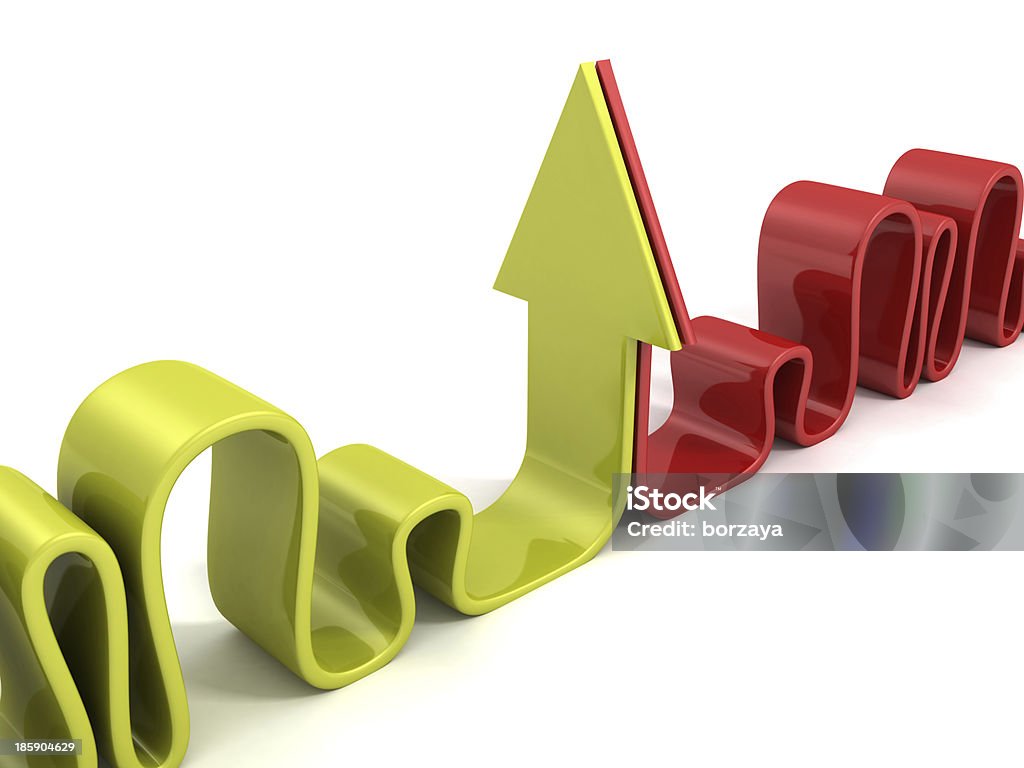 Verde y rojo oponente curva flechas - Foto de stock de Actividad libre de derechos