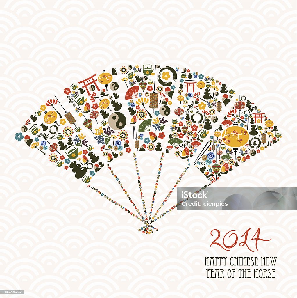 Anno cinese del Cavallo a ventaglio vettoriale file. - arte vettoriale royalty-free di 2014
