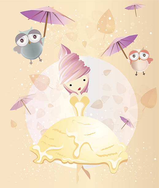 Cream doll with owls Vector illustration cream doll and owls with umbrellas clotted cream stock illustrations