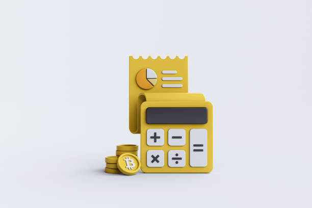 istock 3D rendering of Calculator and Golden coins. 1859065596