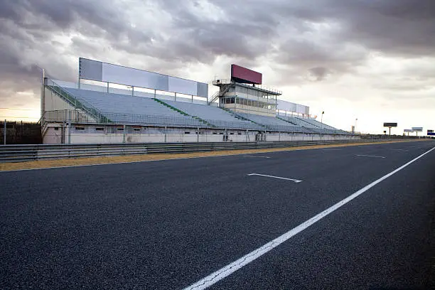 Perspective of tribune and straight in Jarama Racetrack, Madrid, Spain.