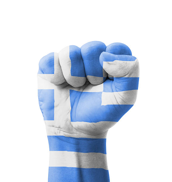 Fist of Greece flag painted, multi purpose concept - isolated on white background
