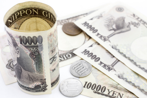 Japanese money on the white background.