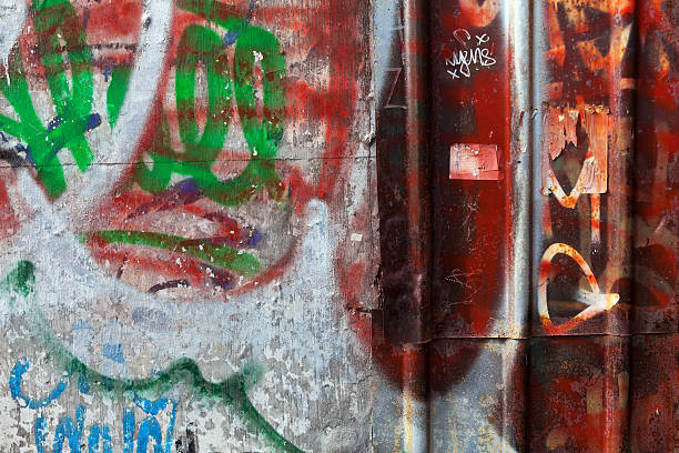 istock Graffiti on metal and concrete wall 185907598