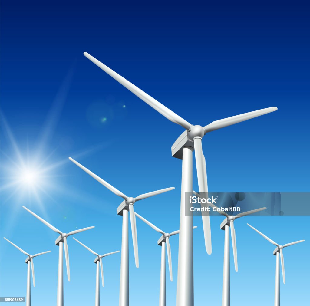 Eoliennes - clipart vectoriel de Bleu libre de droits