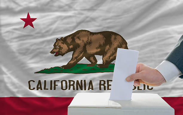 istock elections in front US state flag of california 185912028