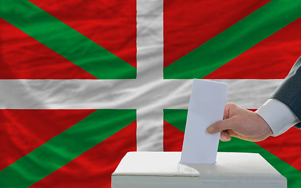 elections in front flag of basque stock photo