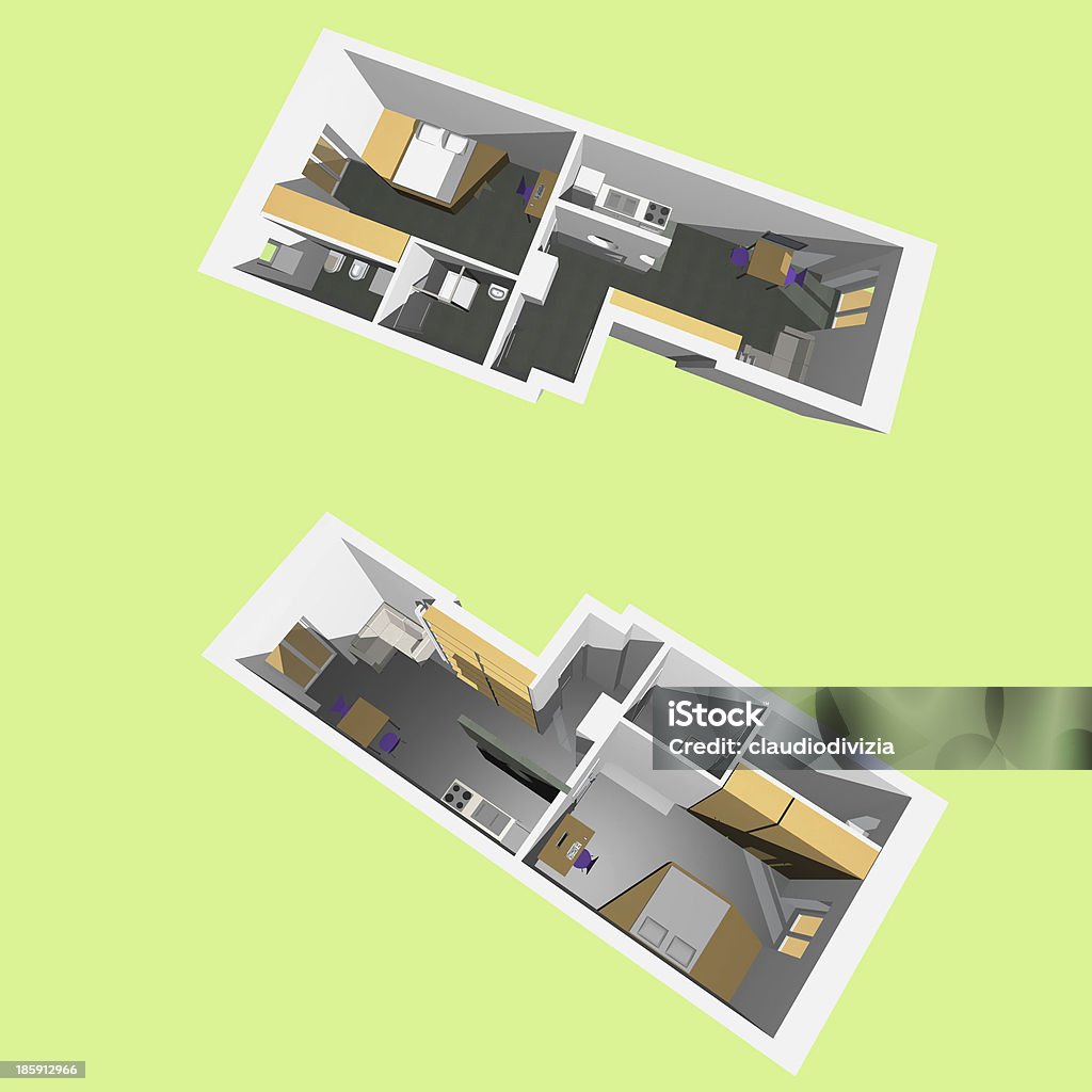 Home interior Home interior model of a modern flat (two perspective views) Architecture Stock Photo